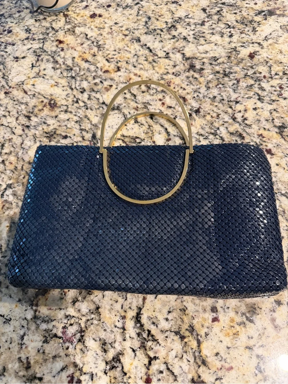 Navy Sequin Evening Clutch with Gold Accent - Bags By Marlo